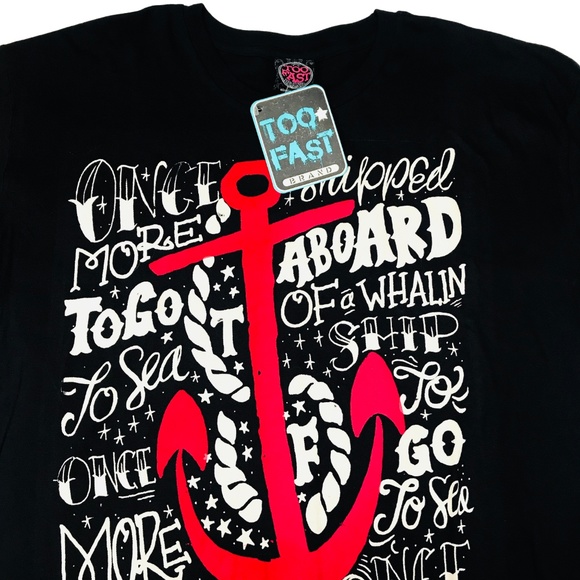 Too Fast Brand Navy & Red Anchor T-shirt - Picture 3 of 3